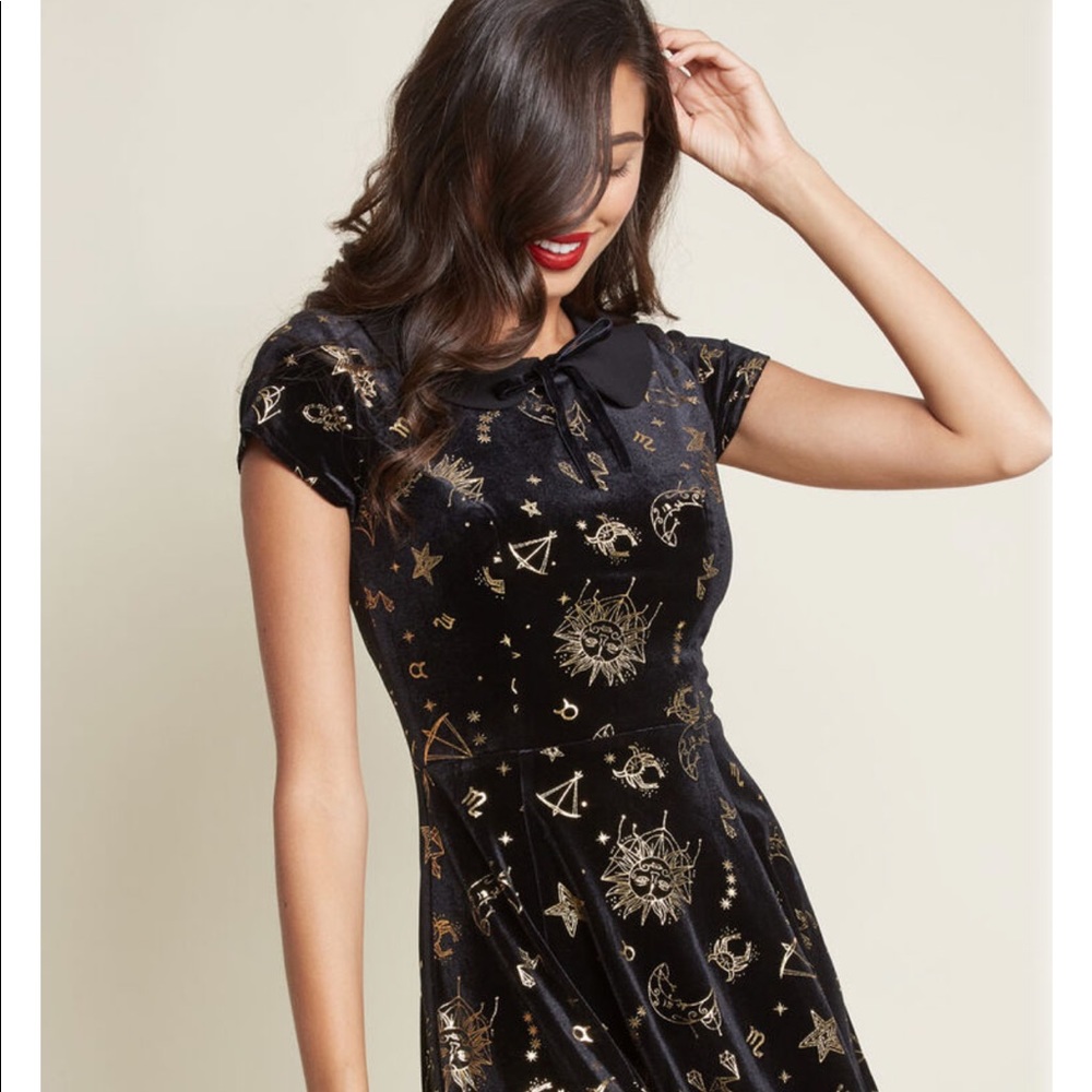ModCloth Applied Astrology Velvet Skater Dress